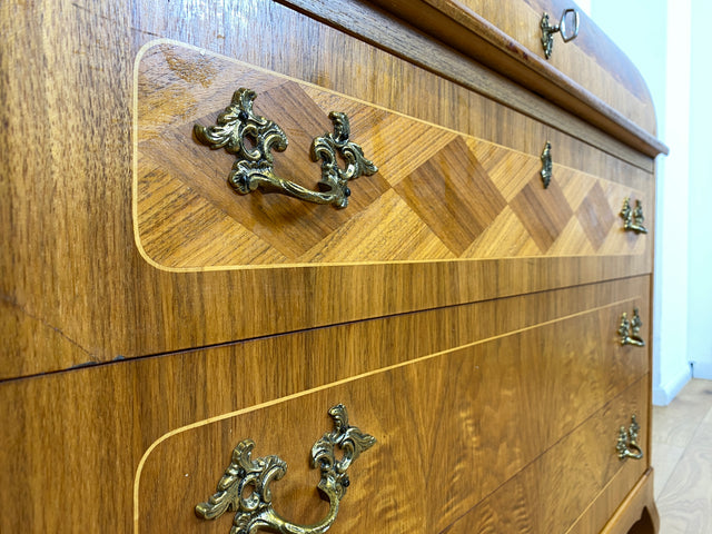 WMK I Hochwertiger skandinavischer Stilmöbel Sekretär in Nussbaum mit feinen Intarsien I Schreibkommode Schreibtisch Kommode Schminkkommode Wäschekommode Mid-Century Vintage Berlin Stuttgart Halle