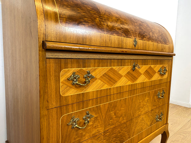 WMK I Hochwertiger skandinavischer Stilmöbel Sekretär in Nussbaum mit feinen Intarsien I Schreibkommode Schreibtisch Kommode Schminkkommode Wäschekommode Mid-Century Vintage Berlin Stuttgart Halle