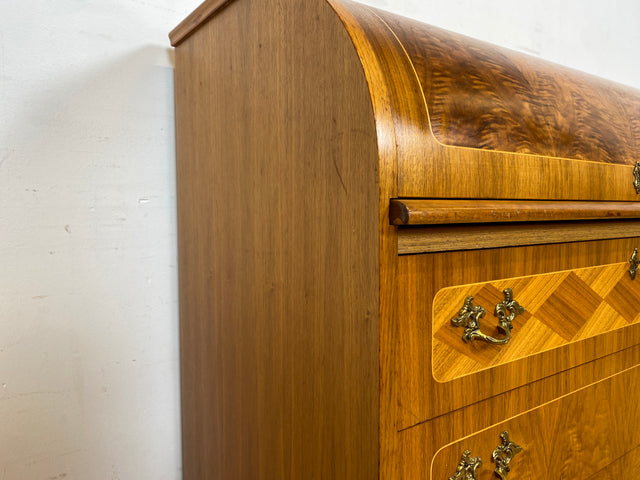 WMK I Hochwertiger skandinavischer Stilmöbel Sekretär in Nussbaum mit feinen Intarsien I Schreibkommode Schreibtisch Kommode Schminkkommode Wäschekommode Mid-Century Vintage Berlin Stuttgart Halle