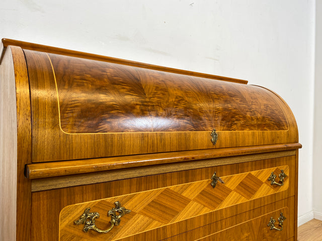 WMK I Hochwertiger skandinavischer Stilmöbel Sekretär in Nussbaum mit feinen Intarsien I Schreibkommode Schreibtisch Kommode Schminkkommode Wäschekommode Mid-Century Vintage Berlin Stuttgart Halle