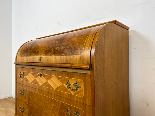 WMK I Hochwertiger skandinavischer Stilmöbel Sekretär in Nussbaum mit feinen Intarsien I Schreibkommode Schreibtisch Kommode Schminkkommode Wäschekommode Mid-Century Vintage Berlin Stuttgart Halle