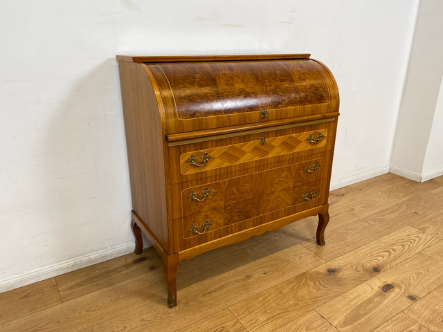 WMK I Hochwertiger skandinavischer Stilmöbel Sekretär in Nussbaum mit feinen Intarsien I Schreibkommode Schreibtisch Kommode Schminkkommode Wäschekommode Mid-Century Vintage Berlin Stuttgart Halle