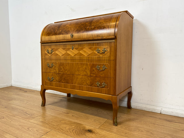 WMK I Hochwertiger skandinavischer Stilmöbel Sekretär in Nussbaum mit feinen Intarsien I Schreibkommode Schreibtisch Kommode Schminkkommode Wäschekommode Mid-Century Vintage Berlin Stuttgart Halle