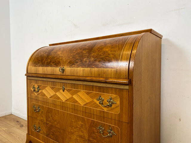 WMK I Hochwertiger skandinavischer Stilmöbel Sekretär in Nussbaum mit feinen Intarsien I Schreibkommode Schreibtisch Kommode Schminkkommode Wäschekommode Mid-Century Vintage Berlin Stuttgart Halle