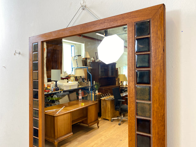 WMK I Schöner großer skandinavischer Wandspiegel mit Holzrahmen in Teak und kunstvollen Fliesen Mosaik, Dänemark, 70er Jahre I Spiegel Mirror Garderobe Flur Bad Retro Space Age Danish Design Teak