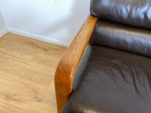 WMK # Rares skandinavisches Mid-Century Designersofa von L. Olsen & Søn Møbelfabrik mit Echtleder Bezug & Teakholz Rahmen # 2er Ledercouch Ledersofa Sofa Couch Sitzgarnitur Danish Design Vintage Teak
