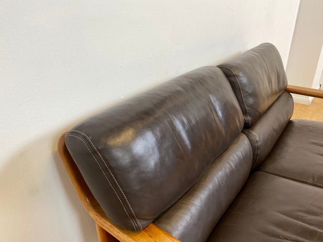 WMK # Rares skandinavisches Mid-Century Designersofa von L. Olsen & Søn Møbelfabrik mit Echtleder Bezug & Teakholz Rahmen # 2er Ledercouch Ledersofa Sofa Couch Sitzgarnitur Danish Design Vintage Teak