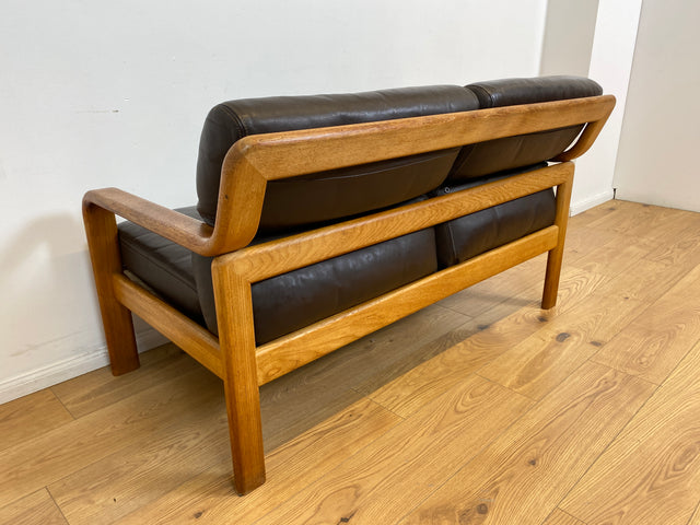 WMK # Rares skandinavisches Mid-Century Designersofa von L. Olsen & Søn Møbelfabrik mit Echtleder Bezug & Teakholz Rahmen # 2er Ledercouch Ledersofa Sofa Couch Sitzgarnitur Danish Design Vintage Teak