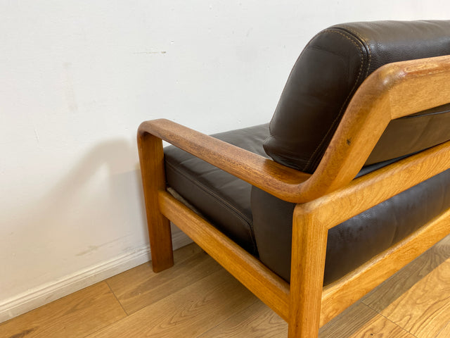 WMK # Rares skandinavisches Mid-Century Designersofa von L. Olsen & Søn Møbelfabrik mit Echtleder Bezug & Teakholz Rahmen # 2er Ledercouch Ledersofa Sofa Couch Sitzgarnitur Danish Design Vintage Teak