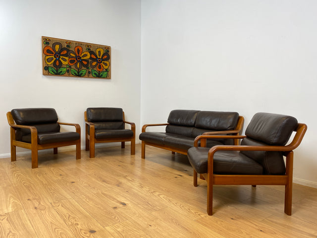 WMK # Rares skandinavisches Mid-Century Designersofa von L. Olsen & Søn Møbelfabrik mit Echtleder Bezug & Teakholz Rahmen # 2er Ledercouch Ledersofa Sofa Couch Sitzgarnitur Danish Design Vintage Teak