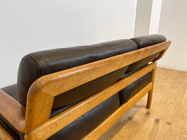 WMK # Rares skandinavisches Mid-Century Designersofa von L. Olsen & Søn Møbelfabrik mit Echtleder Bezug & Teakholz Rahmen # 2er Ledercouch Ledersofa Sofa Couch Sitzgarnitur Danish Design Vintage Teak