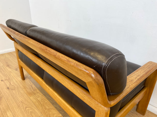 WMK # Rares skandinavisches Mid-Century Designersofa von L. Olsen & Søn Møbelfabrik mit Echtleder Bezug & Teakholz Rahmen # 2er Ledercouch Ledersofa Sofa Couch Sitzgarnitur Danish Design Vintage Teak