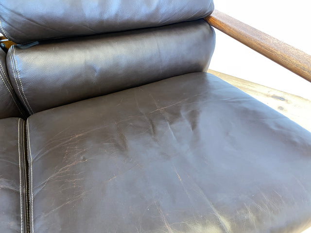 WMK # Rares skandinavisches Mid-Century Designersofa von L. Olsen & Søn Møbelfabrik mit Echtleder Bezug & Teakholz Rahmen # 2er Ledercouch Ledersofa Sofa Couch Sitzgarnitur Danish Design Vintage Teak