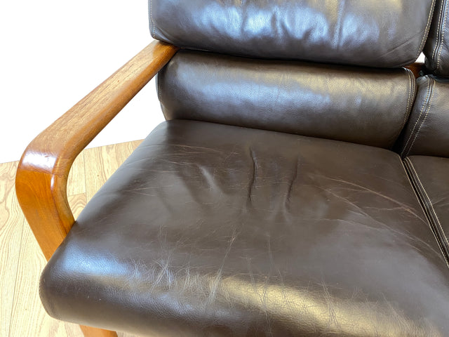WMK # Rares skandinavisches Mid-Century Designersofa von L. Olsen & Søn Møbelfabrik mit Echtleder Bezug & Teakholz Rahmen # 2er Ledercouch Ledersofa Sofa Couch Sitzgarnitur Danish Design Vintage Teak