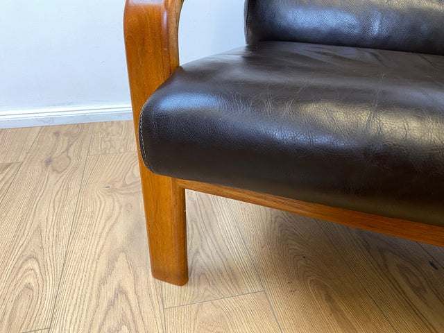 WMK # Rares skandinavisches Mid-Century Designersofa von L. Olsen & Søn Møbelfabrik mit Echtleder Bezug & Teakholz Rahmen # 2er Ledercouch Ledersofa Sofa Couch Sitzgarnitur Danish Design Vintage Teak