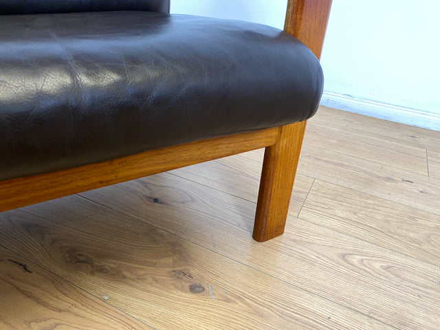 WMK # Rares skandinavisches Mid-Century Designersofa von L. Olsen & Søn Møbelfabrik mit Echtleder Bezug & Teakholz Rahmen # 2er Ledercouch Ledersofa Sofa Couch Sitzgarnitur Danish Design Vintage Teak