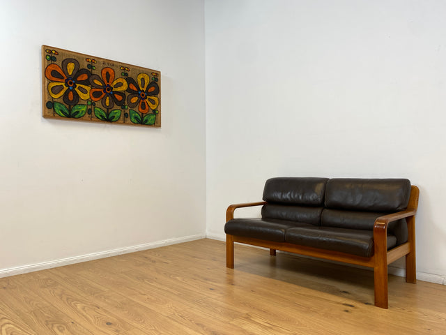 WMK # Rares skandinavisches Mid-Century Designersofa von L. Olsen & Søn Møbelfabrik mit Echtleder Bezug & Teakholz Rahmen # 2er Ledercouch Ledersofa Sofa Couch Sitzgarnitur Danish Design Vintage Teak