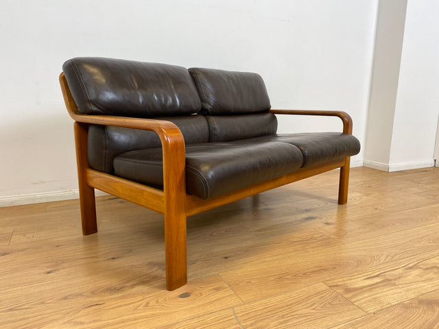 WMK # Rares skandinavisches Mid-Century Designersofa von L. Olsen & Søn Møbelfabrik mit Echtleder Bezug & Teakholz Rahmen # 2er Ledercouch Ledersofa Sofa Couch Sitzgarnitur Danish Design Vintage Teak
