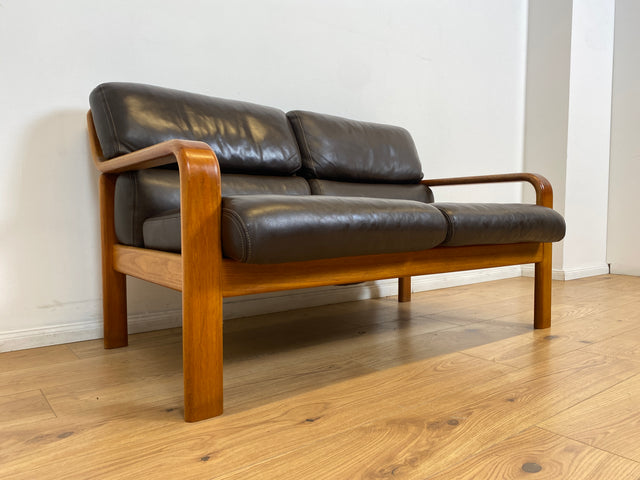WMK # Rares skandinavisches Mid-Century Designersofa von L. Olsen & Søn Møbelfabrik mit Echtleder Bezug & Teakholz Rahmen # 2er Ledercouch Ledersofa Sofa Couch Sitzgarnitur Danish Design Vintage Teak