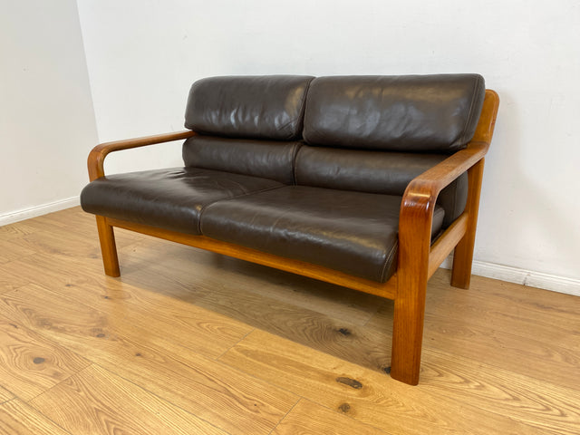 WMK # Rares skandinavisches Mid-Century Designersofa von L. Olsen & Søn Møbelfabrik mit Echtleder Bezug & Teakholz Rahmen # 2er Ledercouch Ledersofa Sofa Couch Sitzgarnitur Danish Design Vintage Teak