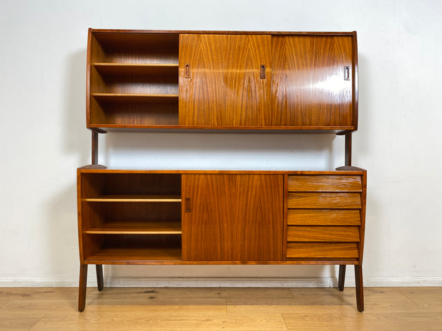 WMK I Hochwertiges skandinavisches Mid-Century Highboard , Vollholz in Teak & Palisander ,  mit Schiebetüren I Schrank Sideboard Kommode Anrichte Cabinet Danish Design Vintage Teak Berlin Köln München