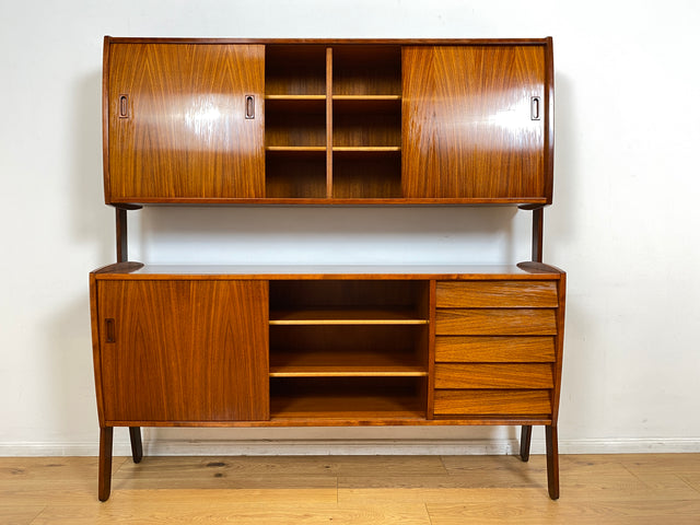 WMK I Hochwertiges skandinavisches Mid-Century Highboard , Vollholz in Teak & Palisander ,  mit Schiebetüren I Schrank Sideboard Kommode Anrichte Cabinet Danish Design Vintage Teak Berlin Köln München