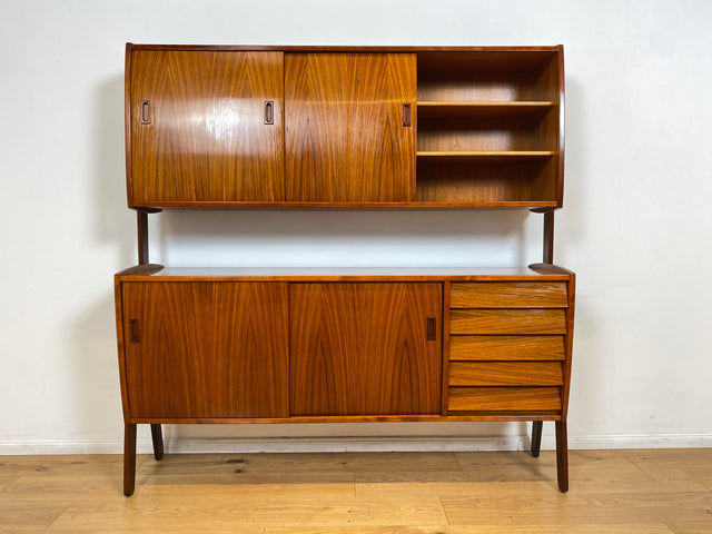 WMK I Hochwertiges skandinavisches Mid-Century Highboard , Vollholz in Teak & Palisander ,  mit Schiebetüren I Schrank Sideboard Kommode Anrichte Cabinet Danish Design Vintage Teak Berlin Köln München