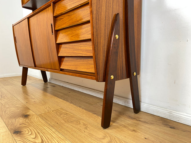 WMK I Hochwertiges skandinavisches Mid-Century Highboard , Vollholz in Teak & Palisander ,  mit Schiebetüren I Schrank Sideboard Kommode Anrichte Cabinet Danish Design Vintage Teak Berlin Köln München