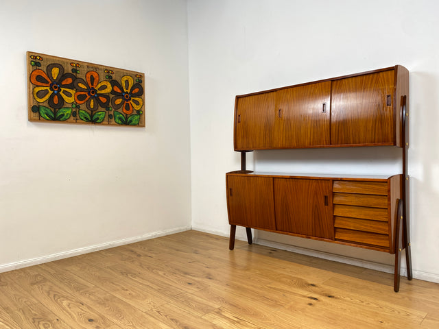 WMK I Hochwertiges skandinavisches Mid-Century Highboard , Vollholz in Teak & Palisander ,  mit Schiebetüren I Schrank Sideboard Kommode Anrichte Cabinet Danish Design Vintage Teak Berlin Köln München