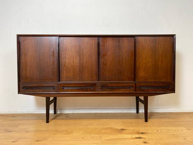 WMK I Hochwertiges skandinavisches Mid-Century Highboard in edlem Palisander mit Schubladen, Schiebetüren & Bar I Schrank Anrichte Sideboard Barkommode Barschrank Danish Design Vintage 60er Rosewood