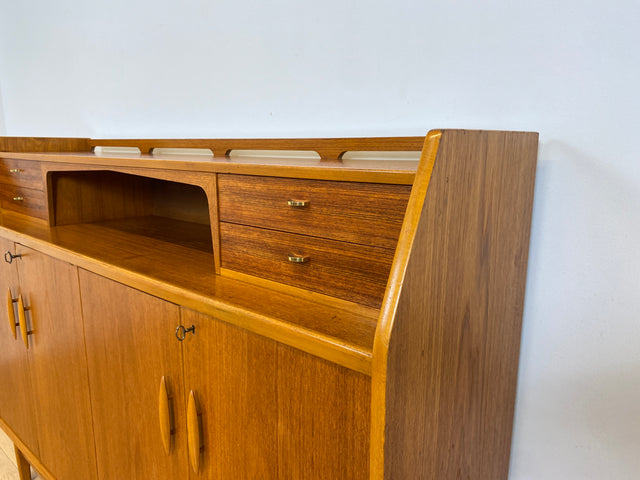 WMK # Elegantes skandinavisches Mid-Century Highboard aus vollem Holz in Teak mit Schubladen # Sideboard Schrank Kommode Wäschekommode Cabinet Danish Design Vintage Teakholz 60er Berlin Köln München
