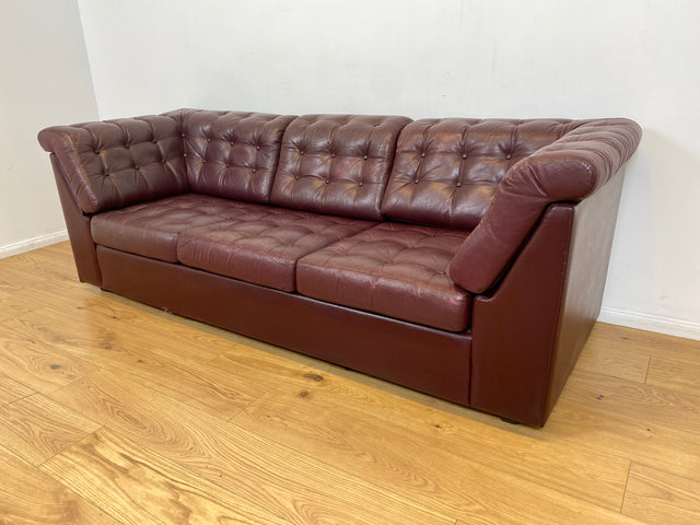 WMK I Formschönes & gemütliches skandinavisches Sofa mit gestepptem Echtleder Bezug mit schöner Alterspatina I Ledersofa Ledercouch Couch 3-Sitzer 3er Leder Chesterfield Vintage Berlin Hamburg Köln