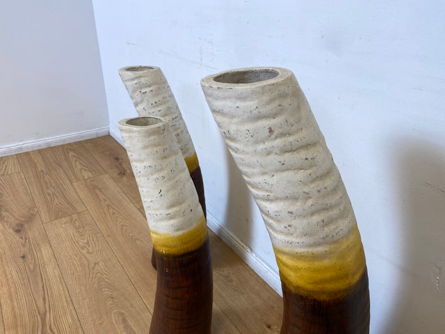 WMK I Einzigartiges skulpturales Keramik Ensemble aus 3 handgeformten großen Bodenvasen aus 70er Jahren I Vasen Skulptur Kunst Studio Dekoration Steinzeug Lava Vintage Retro I Berlin Dresden Hannover