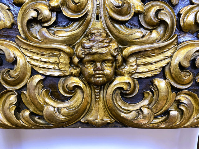WMK I Das Highlight! Prunkvoller venezianischer antiker Schrank , um 1880, handbemalter Aufsatz auf geschnitzter vergoldeter Konsole mit Putti & Akanthus I Cabinet Bar Anrichte Kommode Chinois Barock