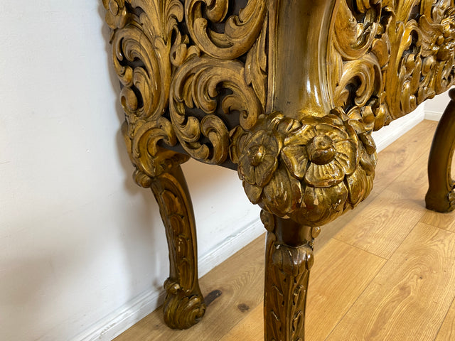 WMK I Das Highlight! Prunkvoller venezianischer antiker Schrank , um 1880, handbemalter Aufsatz auf geschnitzter vergoldeter Konsole mit Putti & Akanthus I Cabinet Bar Anrichte Kommode Chinois Barock