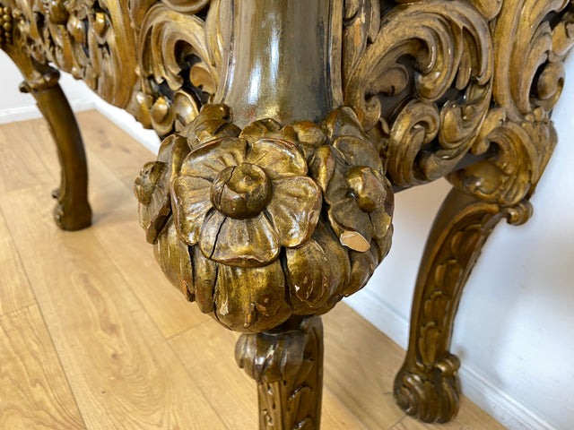 WMK I Das Highlight! Prunkvoller venezianischer antiker Schrank , um 1880, handbemalter Aufsatz auf geschnitzter vergoldeter Konsole mit Putti & Akanthus I Cabinet Bar Anrichte Kommode Chinois Barock
