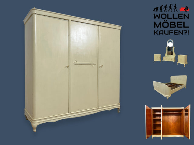 WMK I Wunderschöner weißer 1930er Jahre Kleiderschrank aus vollem Holz mit Schubladen I Schrank Schlafzimmerschrank Wäscheschrank Schlafzimmer Chippendale Art Deco Antik Vintage Berlin Dresden Bayern