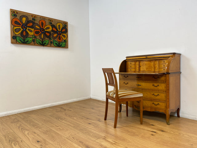 WMK # Vornehmer und gut erhaltener dänischer 60er Jahre Sekretär im Stil Louis XVI aus vollem Holz, mit feinen Intarsien # Sekretär Schreibschrank Schreibtisch Kommode Desk Barock Rokoko XV Vintage