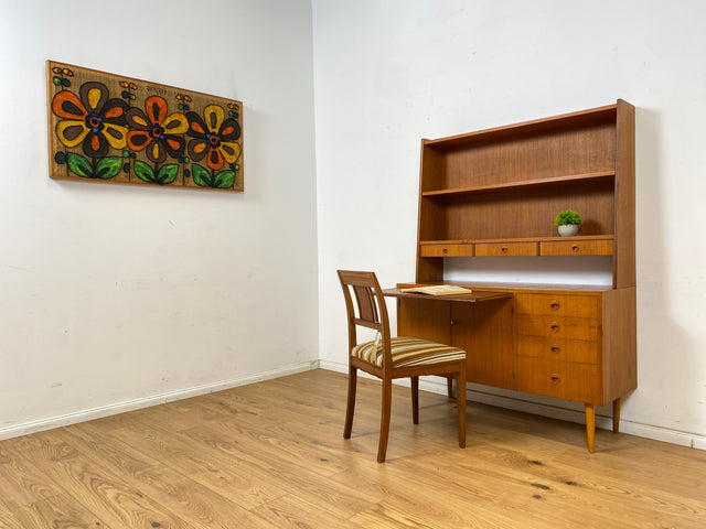 WMK Stilvoller skandinavischer Bücherschrank in Teakholz mit Schubladen & ausziehbarer Schreibplatte # Bücherregal Sekretär Regal Schreibschrank Highboard Sideboard Vintage Danish Design Mid-Century