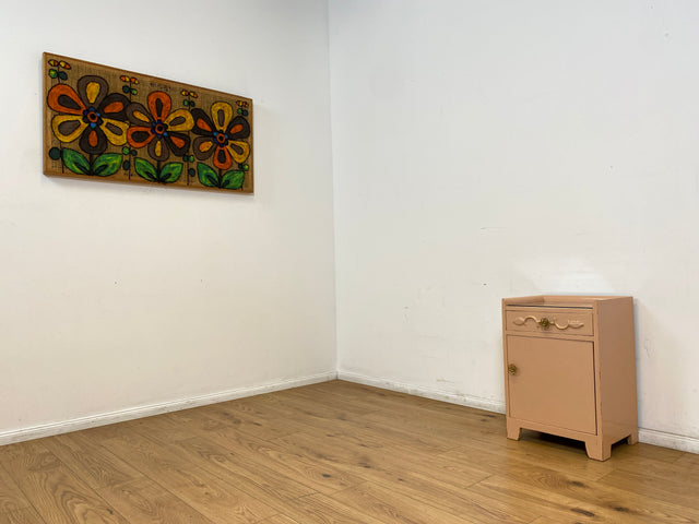 WMK # Sehr schöner 30er Jahre Art Deco Nachttisch in zart Rosa aus vollem Holz mit Schublade und Messinggriffen # Nachtschrank Nachtkommode Kommode Bedside Table Antik Vintage Berlin Schwerin Köln