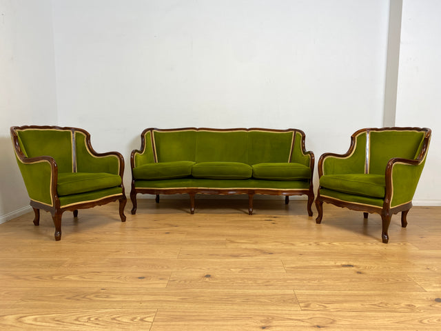 WMK Wunderschönes, sehr bequemes und gut erhaltenes Vintage Sofa im Stile des Barock in grandiosem Grün # Couch 3er 3-Sitzer Sitzgarnitur Sitzgruppe Salonmöbel Chippendale Stilmöbel # Versand möglich