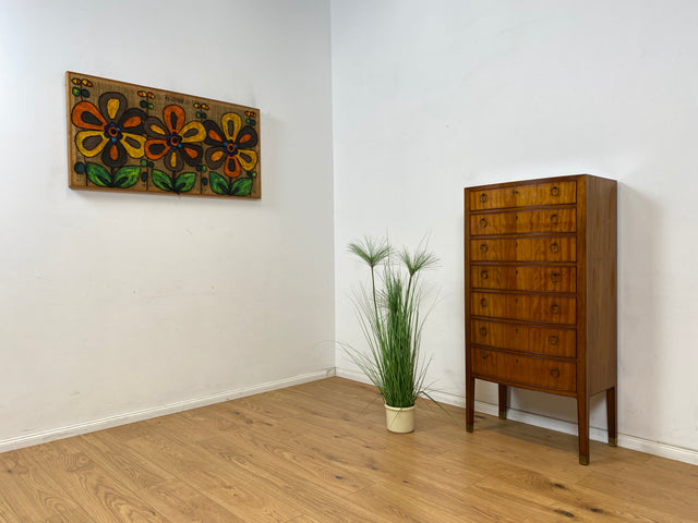 WMK Stilvoller und sehr gut erhaltener dänischer Hochschrank , Vollholz in Mahagoni , mit Schubladen  und Messingbeschlägen # Schrank Kommode Schubladenkommode Wäschekommode Highboard Stilmöbel Vintage