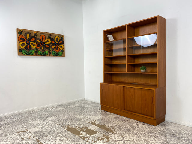 WMK Hochwertiges & sehr gut erhaltenes skandinavisches Designerregal von Poul Hundevad , Massivholz in Teak # Vitrine Bücherschrank Bücherregal Sideboard Danish Design Mid-Century Vintage Teakholz