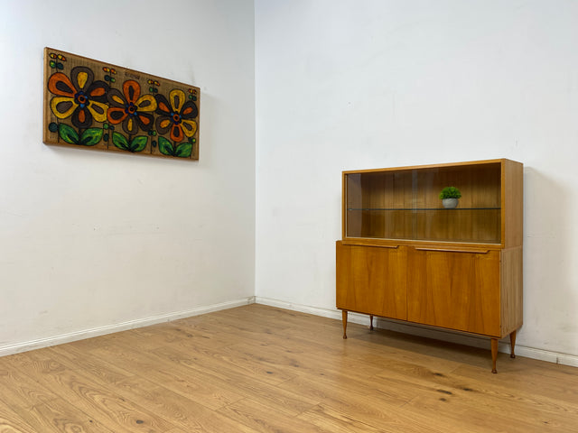 WMK Schöne & gut erhaltene Mid-Century Vitrine in Esche von VEB Bad Liebenwerda aus 1966, baugleich mit VEB Hellerau # Highboard Schubladenkommode Geschirrschrank Sideboard Kommode 60er DDR Vintage